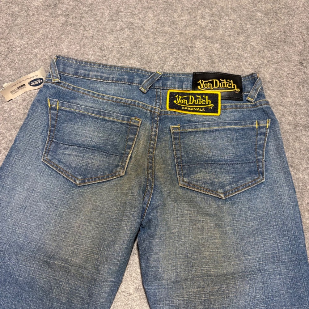 Von Dutch Originals Women Blue Flare Jeans Size 25 Y2K American Made Logo Patch